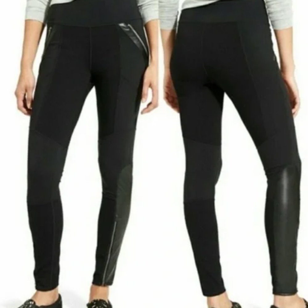 Athleta Ponte Luxe Legging Black Faux Leather Zippered Pant